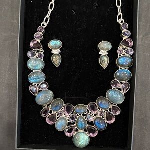 Elegant 925 Sterling African amethyst and labradorite necklace and earrings.